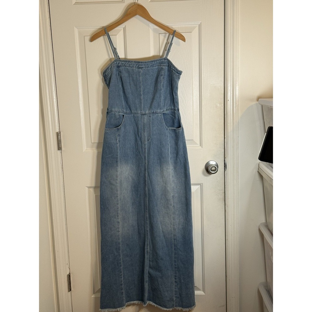 Dazy Women's Blue Denim jumper maxi dress Size M Classic Prairie modest casual
